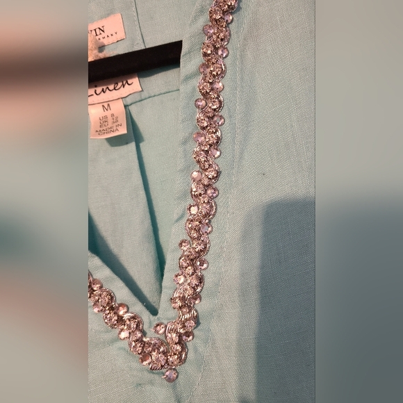 Malvin Blue Jewel Embellished Linen Tunic size 8 M - Picture 3 of 6